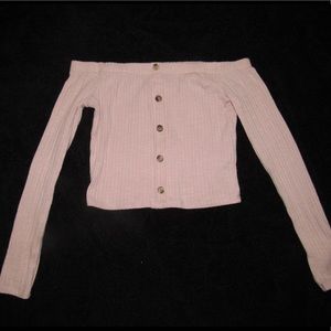 Blush pink off the shoulder top.